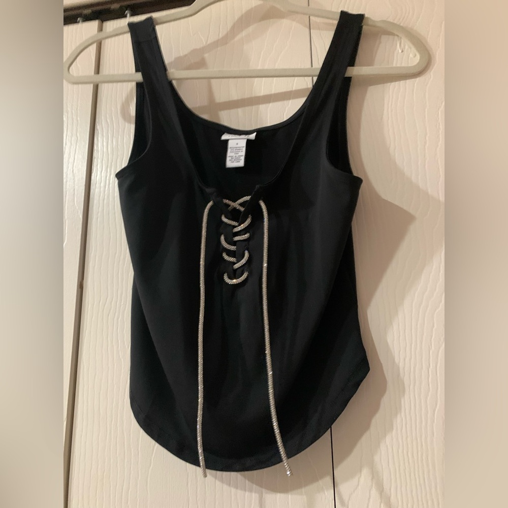 Rue21 Black Rhinestone Lace Up Tank Top